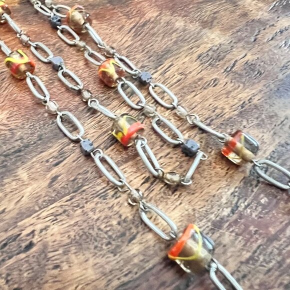 Long Art Glass Chain Necklace 44 Inch - Picture 1 of 7